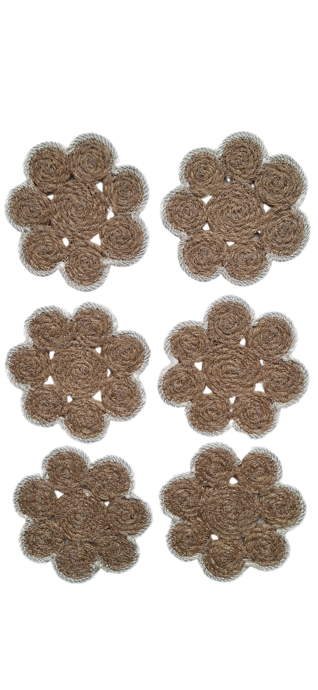 Lot de 6 dessous de verre en jute et contour blanc cassé