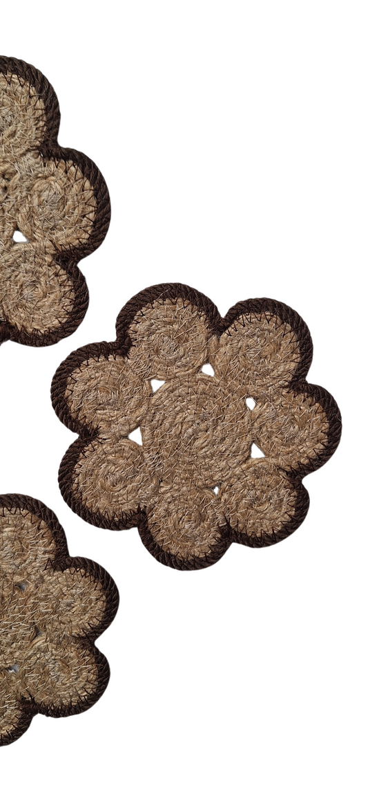 Lot de 6 dessous de verre en jute et contour marron
