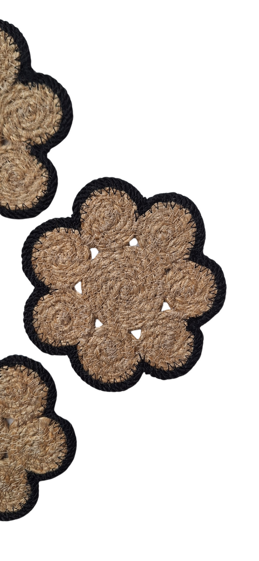 Lot de 6 dessous de verre en jute et contour noir