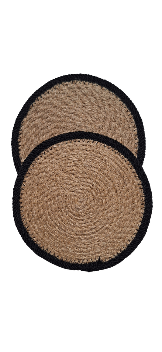 Lot de 2 dessous de plats en jute et contour noir