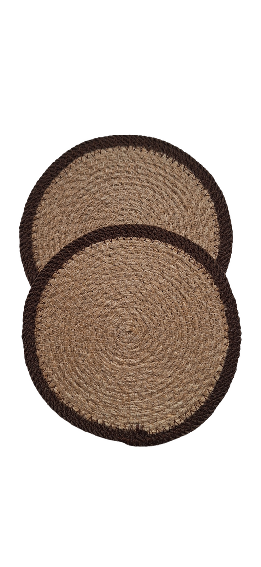 Lot de 2 dessous de plats en jute et contour marron