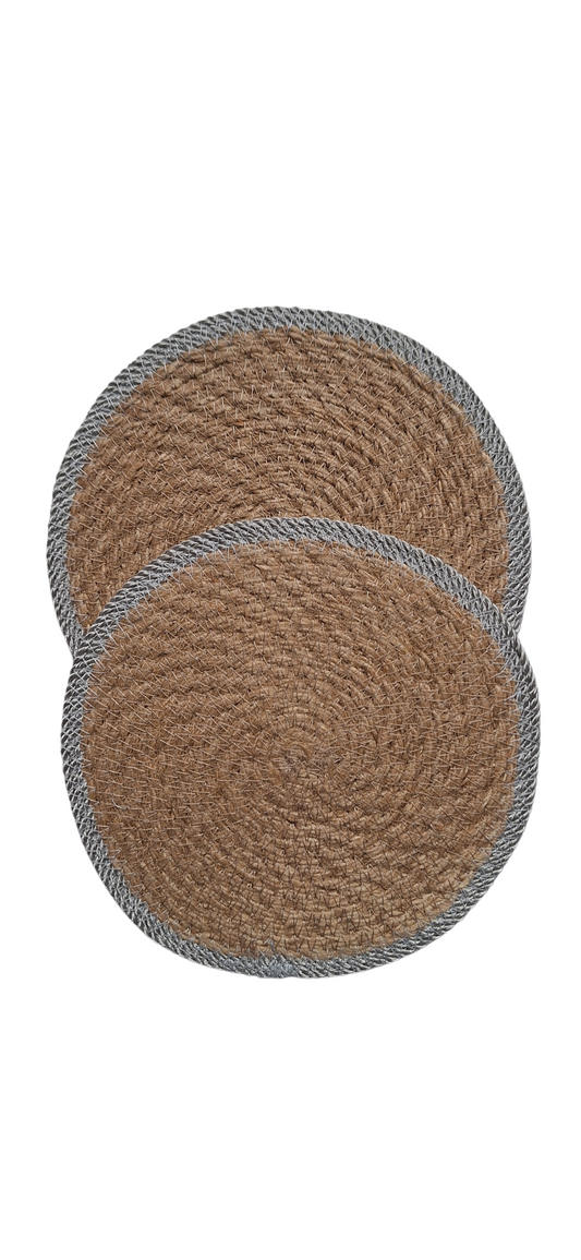Lot de 2 dessous de plats en jute et contour gris clair