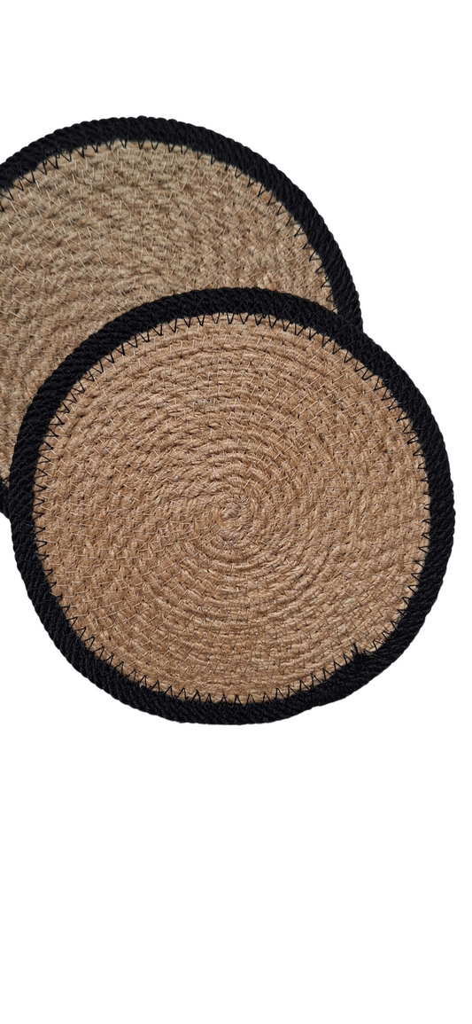 Lot de 2 dessous de plats en jute et contour noir