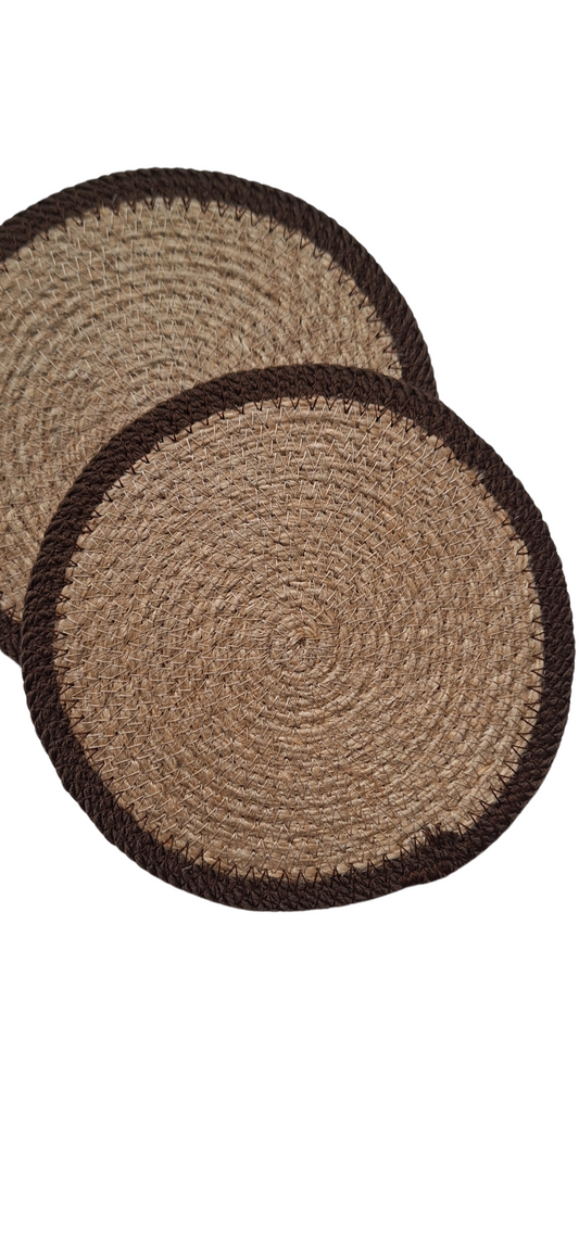 Lot de 2 dessous de plats en jute et contour marron