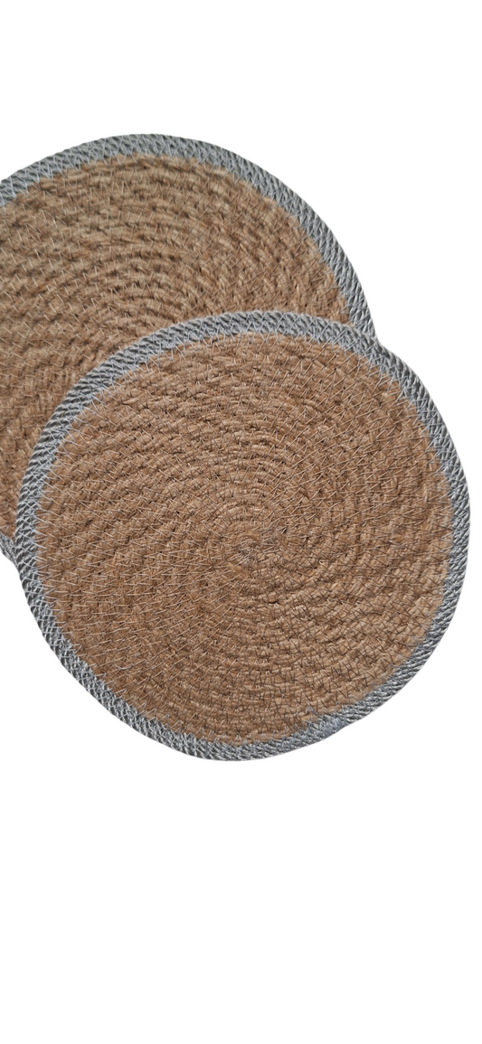 Lot de 2 dessous de plats en jute et contour gris clair