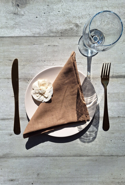 Serviettes de table en lin cacao - Lot de 4