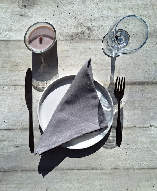 Serviettes de table en lin gris - Lot de 4