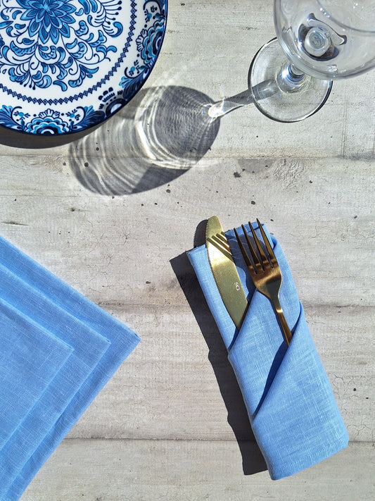 Serviettes de table en lin bleu ciel - Lot de 4