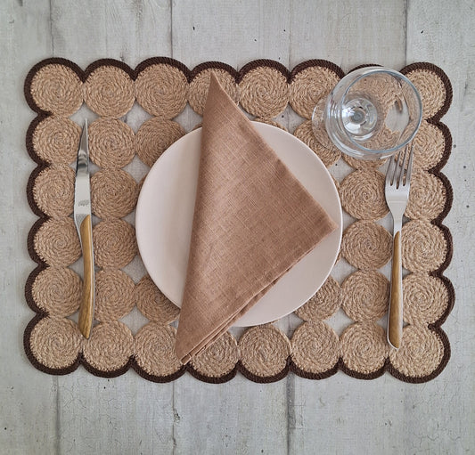 Lot de 2 Sets de table en jute et contour marron