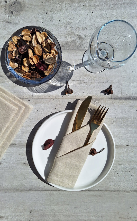 Serviettes de table en lin beige - Lot de 4