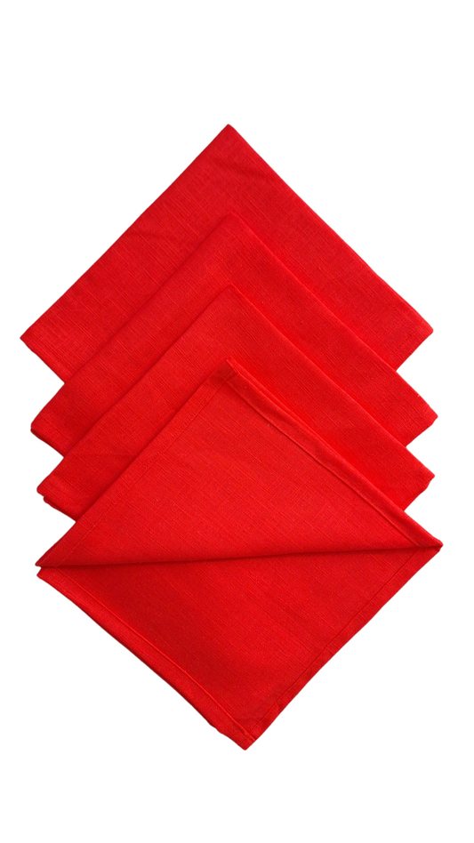 Serviettes de table en lin rouge - Lot de 4