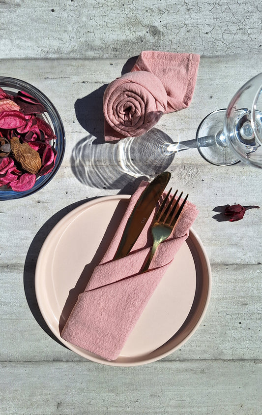 Serviettes de table en coton rose pâle - Lot de 4