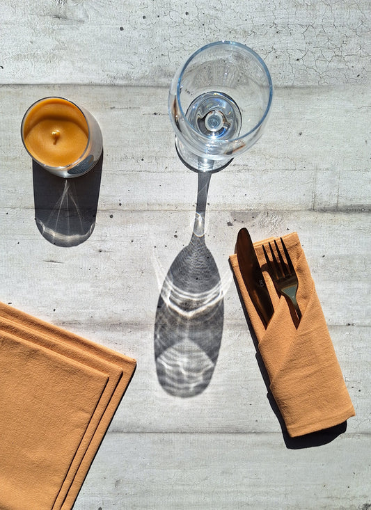 Serviettes de table en coton camel - Lot de 4