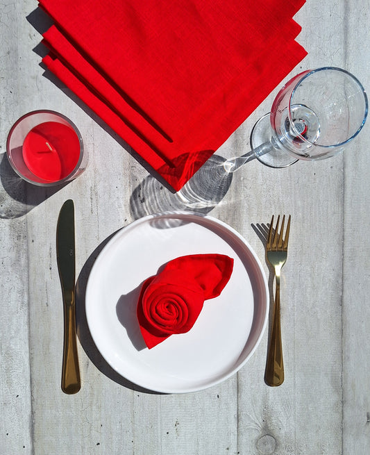 Serviettes de table en lin rouge - Lot de 4