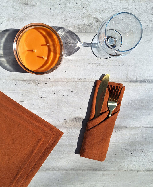 Serviettes de table en coton cognac - Lot de 4